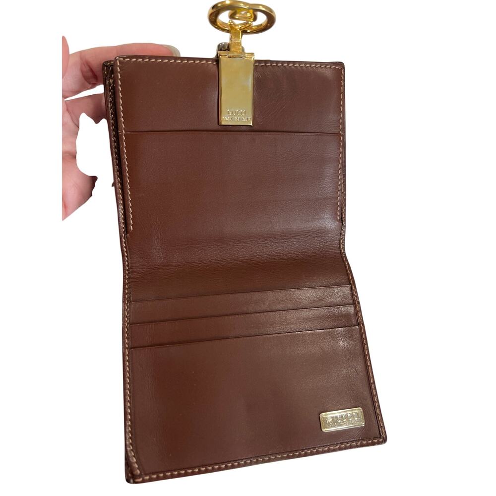 Gucci GG Leather Bifold Wallet with Kisslock Coin Pouch Vintage 80s Cash & Cards - Picture 5 of 11